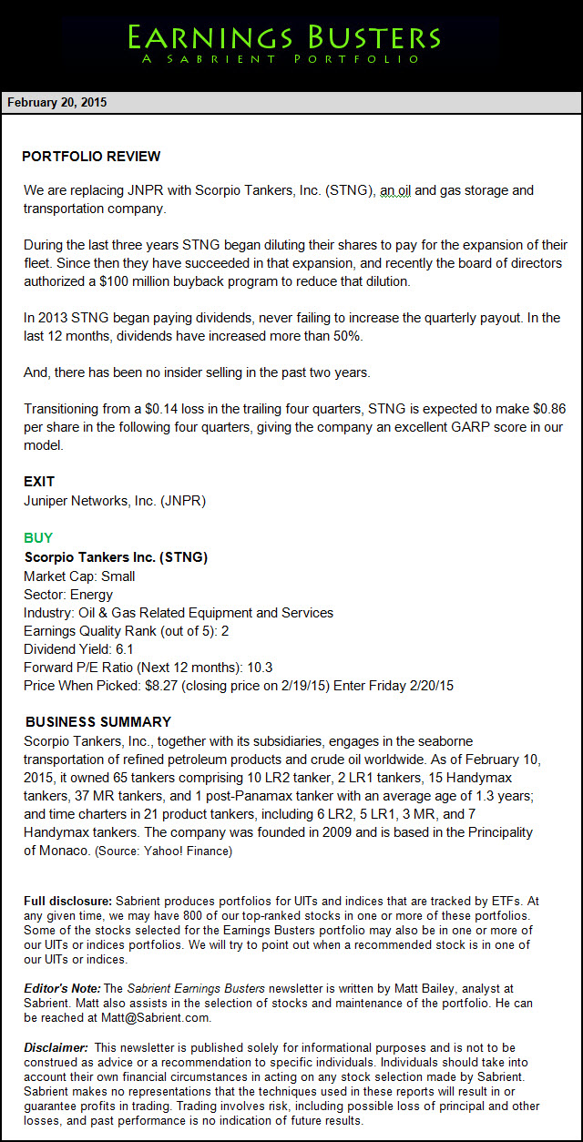 Earnings Busters Newsletter - February 20, 2015