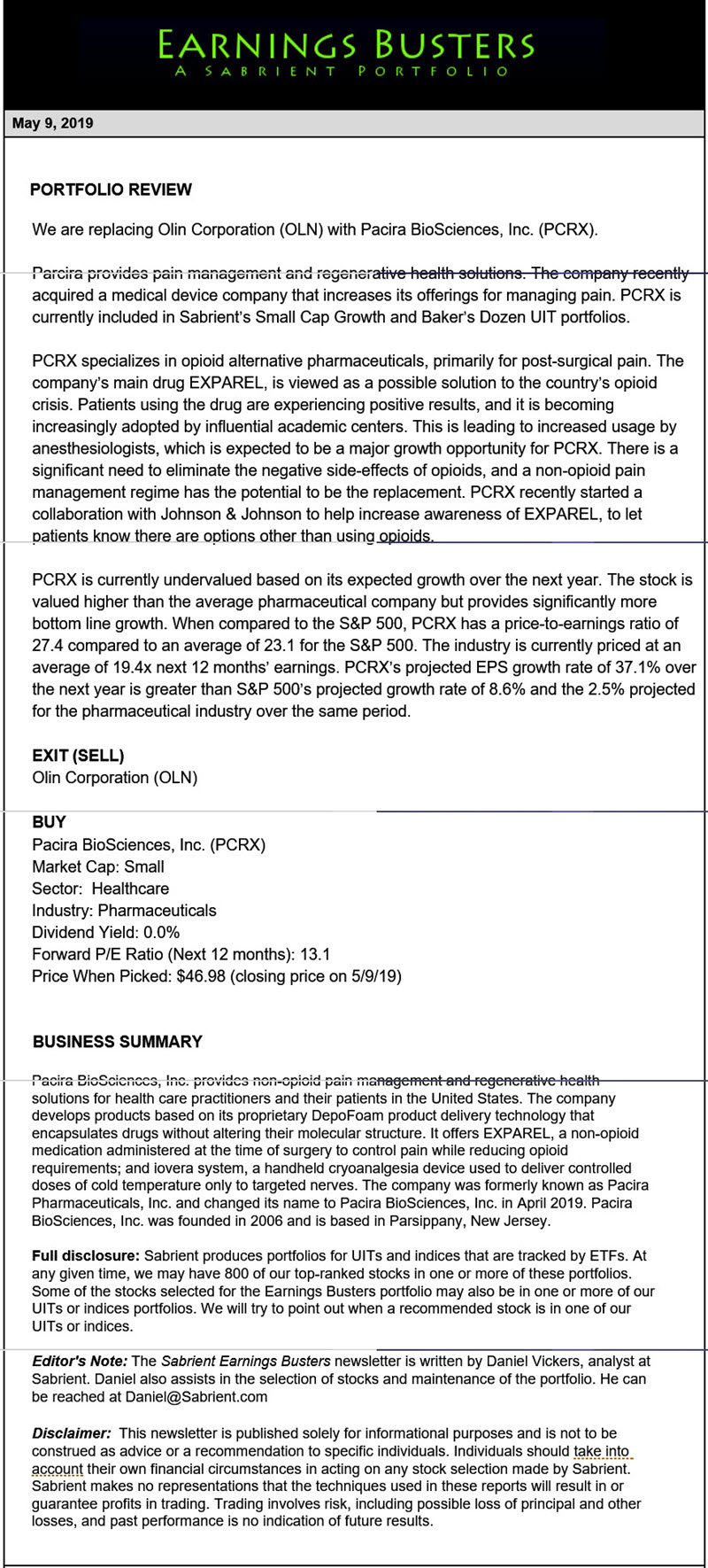 Earnings Busters Newsletter - May 9, 2019
