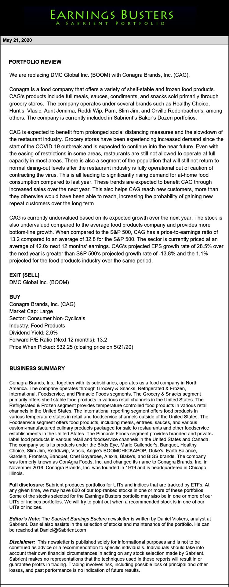 Earnings Busters Newsletter - May 21, 2020