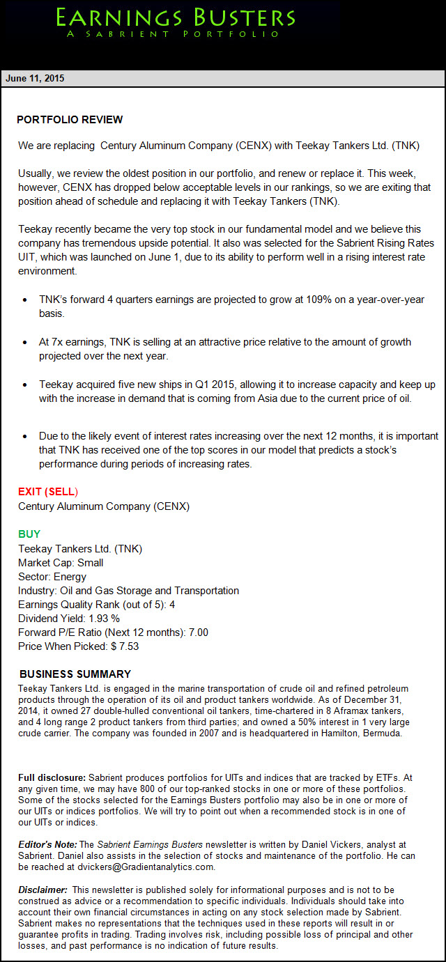 Earnings Busters Newsletter - June 11, 2015