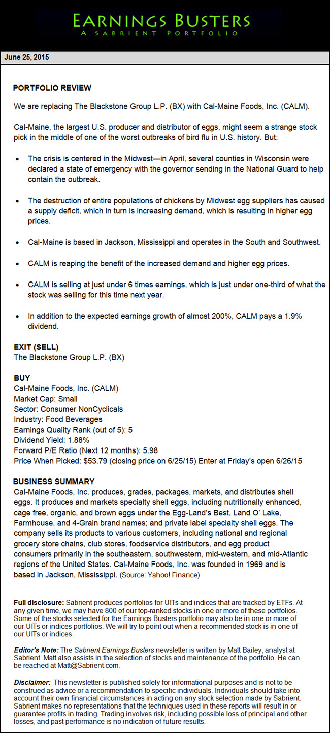 Earnings Busters Newsletter - June 25, 2015