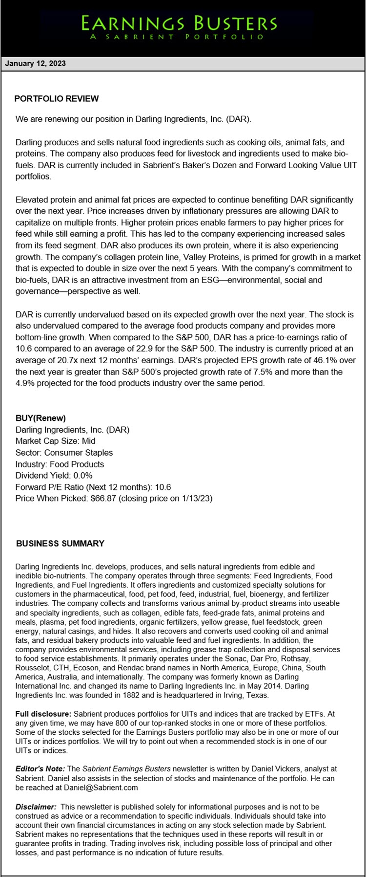 Earnings Busters Newsletter - January 12, 2023