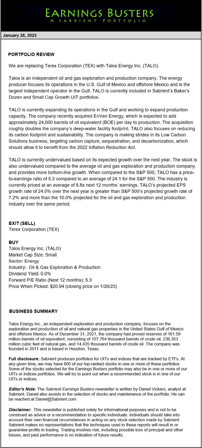 Earnings Busters Newsletter - January 26, 2023