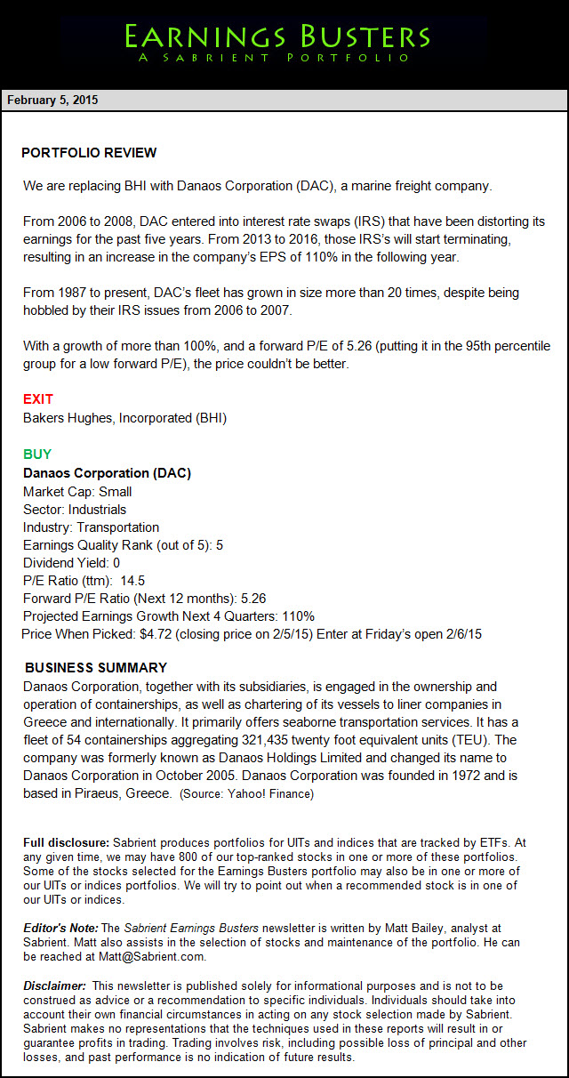 Earnings Busters Newsletter - February 05, 2015