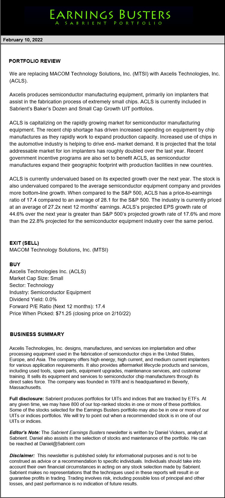 Earnings Busters Newsletter - February 10, 2022