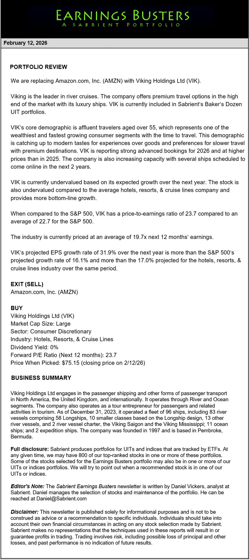 Earnings Busters Newsletter -
February 12, 2026
