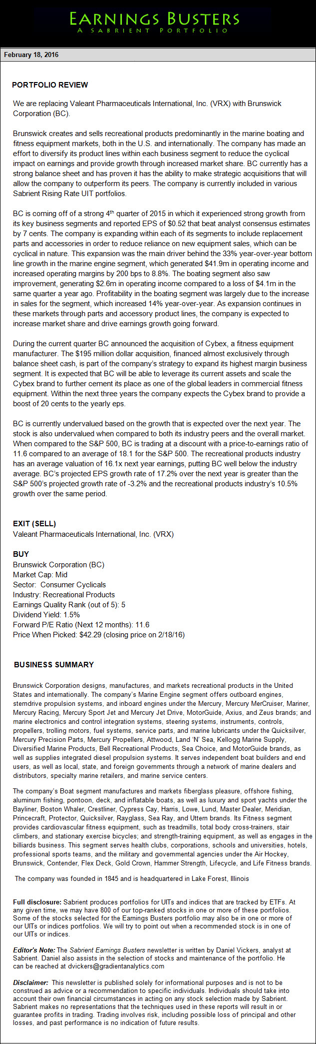 Earnings Busters Newsletter - February 4, 2016