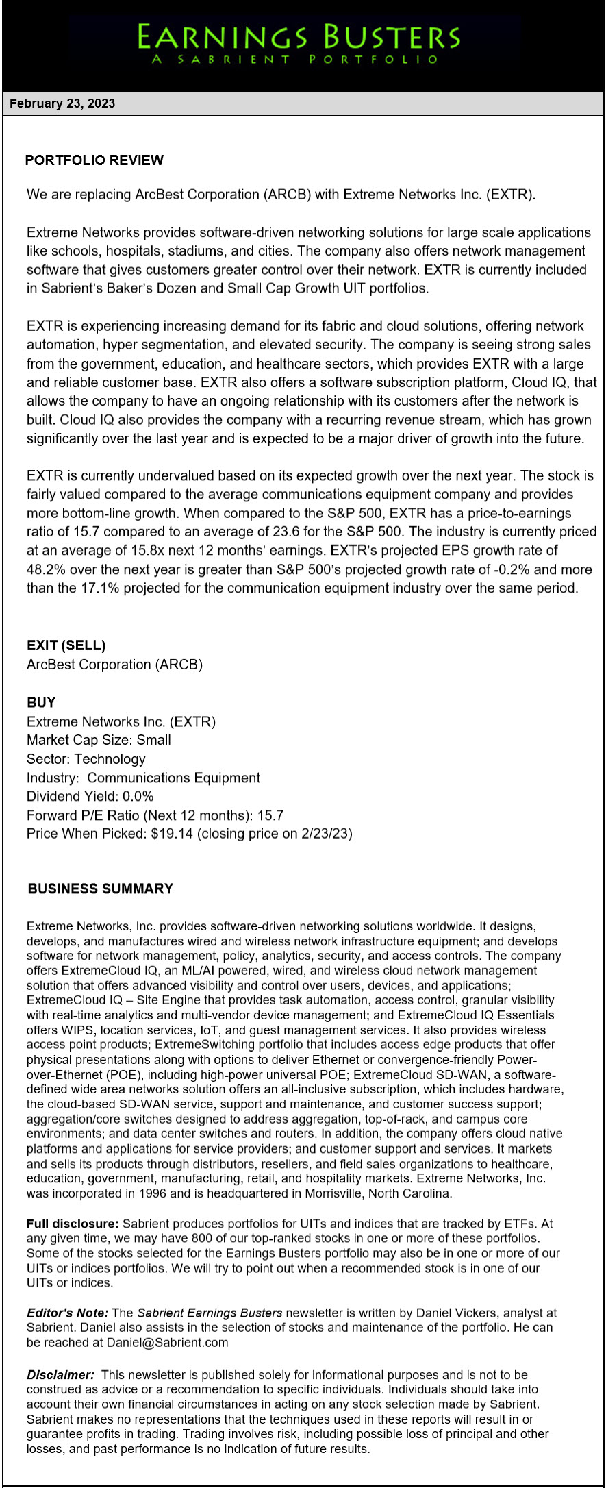 Earnings Busters Newsletter - February 23, 2023