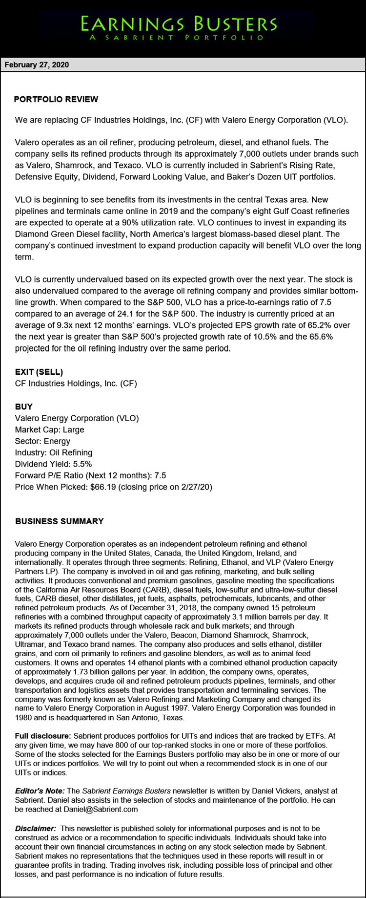 Earnings Busters Newsletter - February 27, 2020