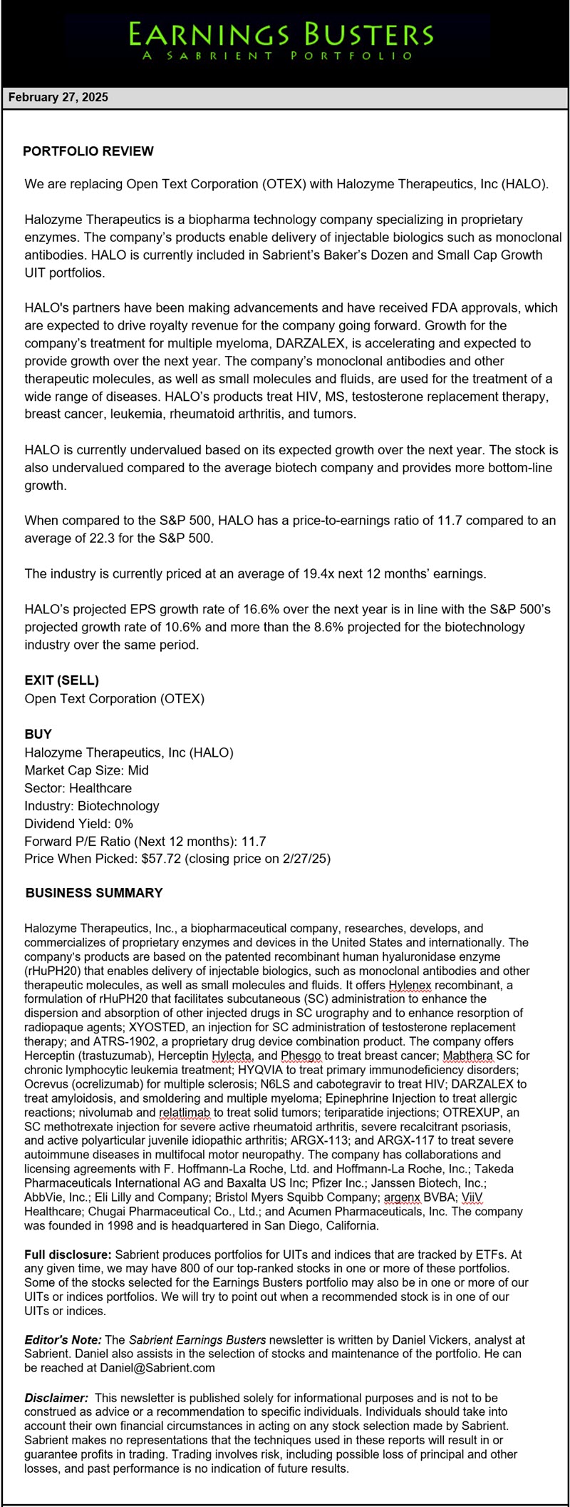 Earnings Busters Newsletter - February 27, 2025