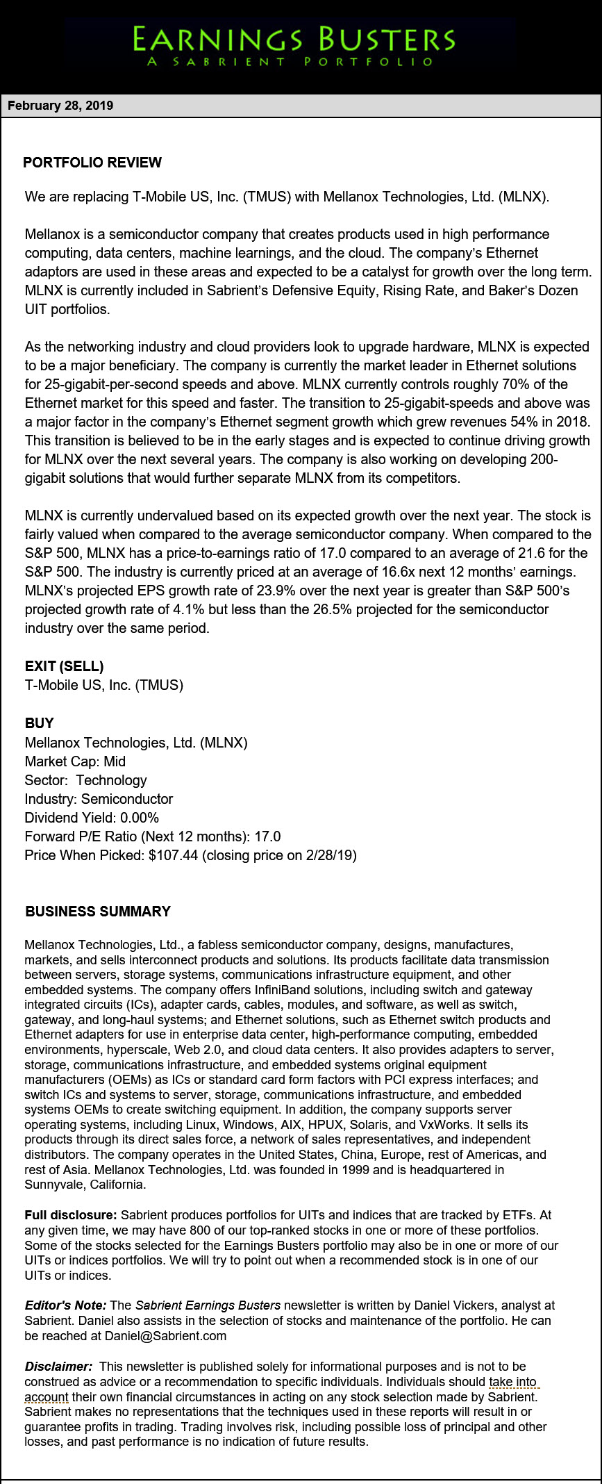 Earnings Busters Newsletter - February 28, 2019