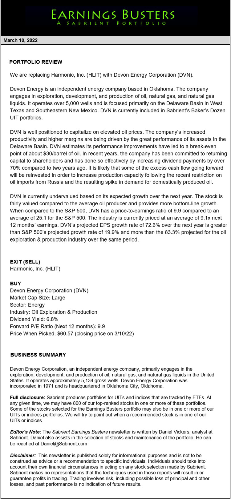 Earnings Busters Newsletter - March 10, 2022