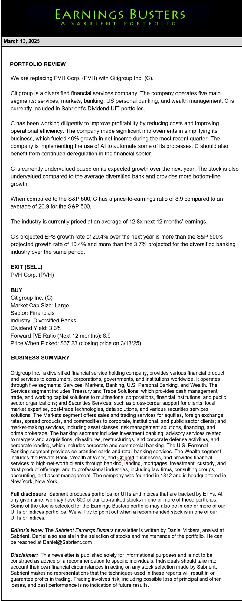 Earnings Busters Newsletter - March 13, 2025