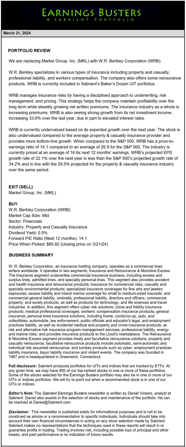Earnings Busters Newsletter - March 21, 2024
