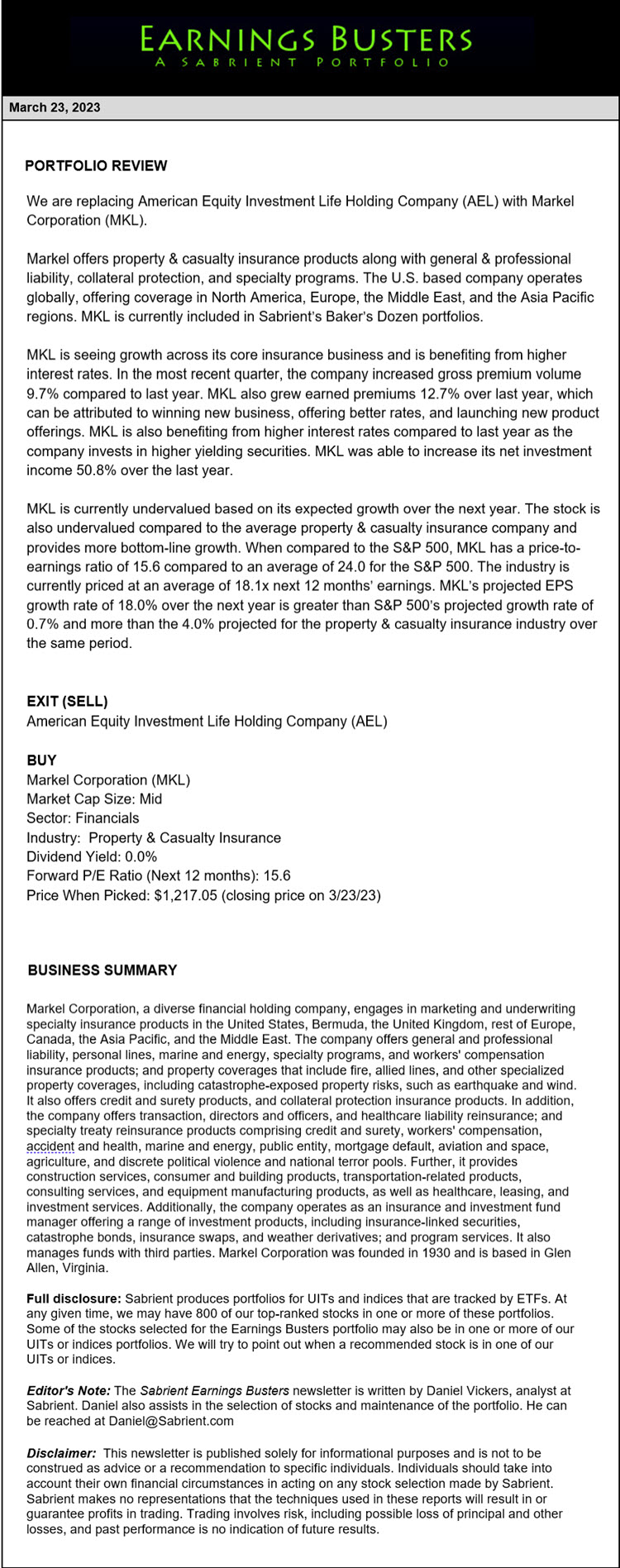 Earnings Busters Newsletter - March 23, 2023