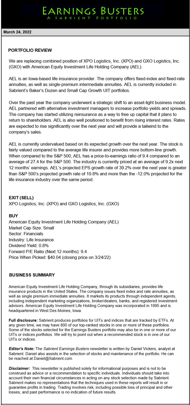 Earnings Busters Newsletter - March 24, 2022