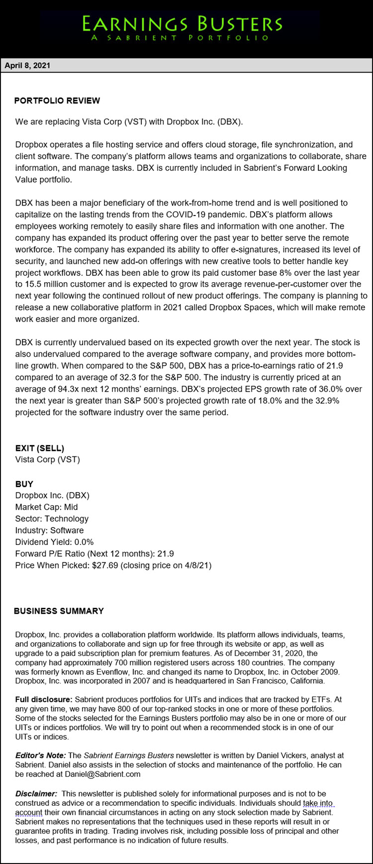 Earnings Busters Newsletter - April 8, 2021