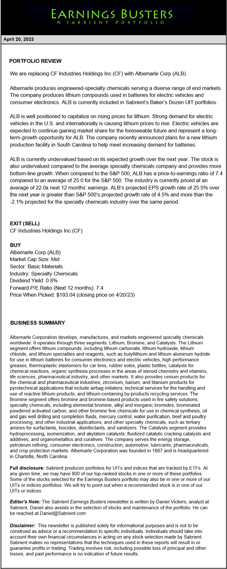 Earnings Busters Newsletter - April 20, 2023