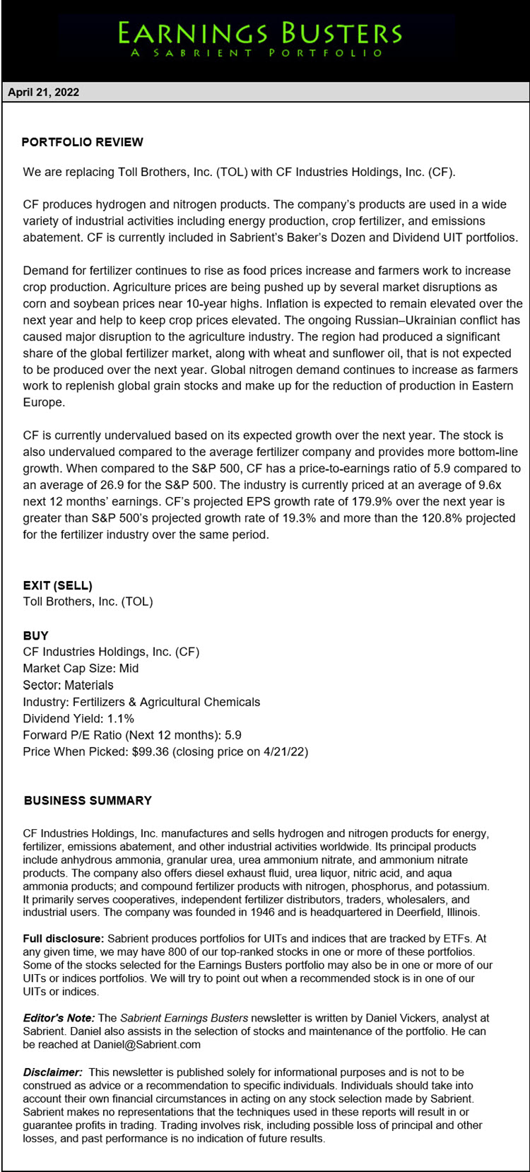 Earnings Busters Newsletter - April 21, 2022