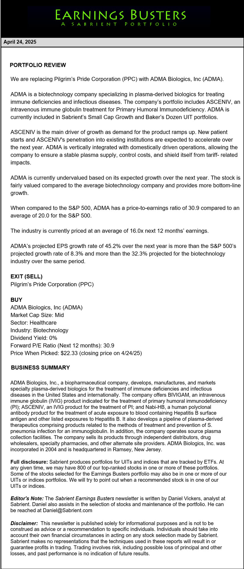 Earnings Busters Newsletter - April 24, 2025