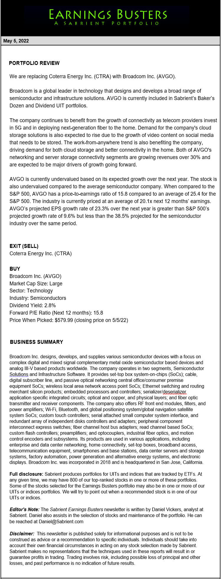 Earnings Busters Newsletter - May 5, 2022