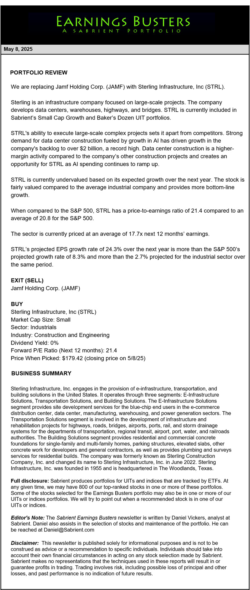 Earnings Busters Newsletter - May 8, 2025