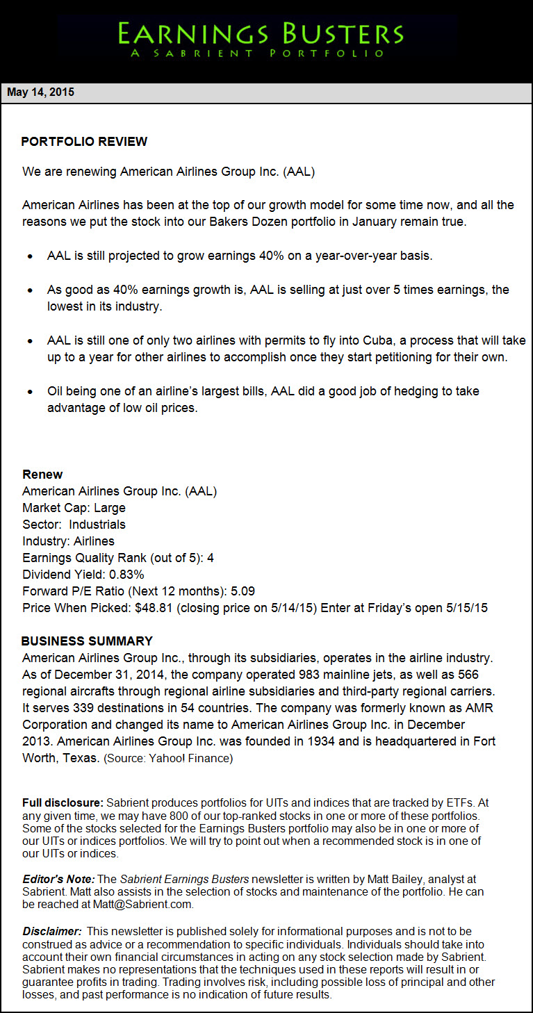 Earnings Busters Newsletter - July 7, 2015