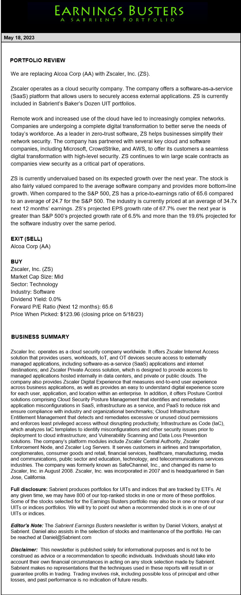 Earnings Busters Newsletter - May 18, 2023