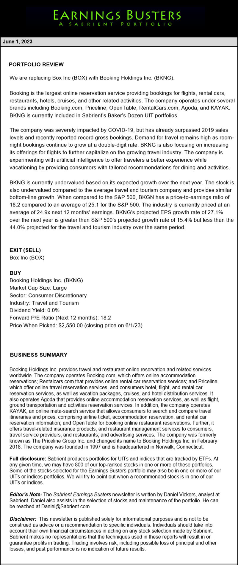 Earnings Busters Newsletter - June 1, 2023