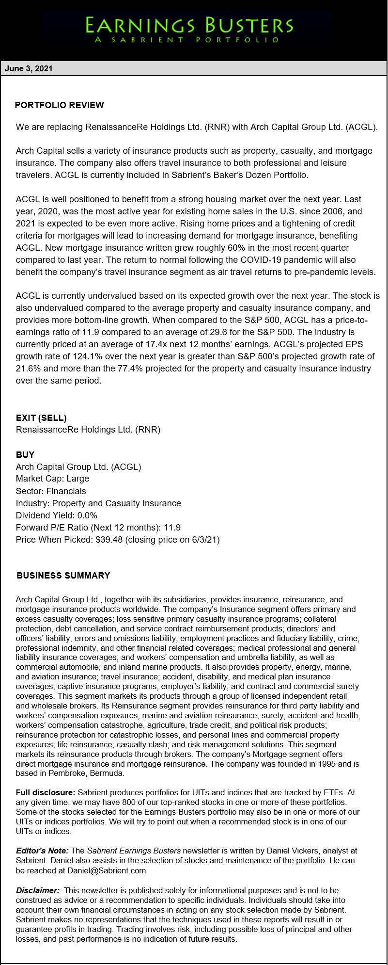 Earnings Busters Newsletter - June 3, 2021