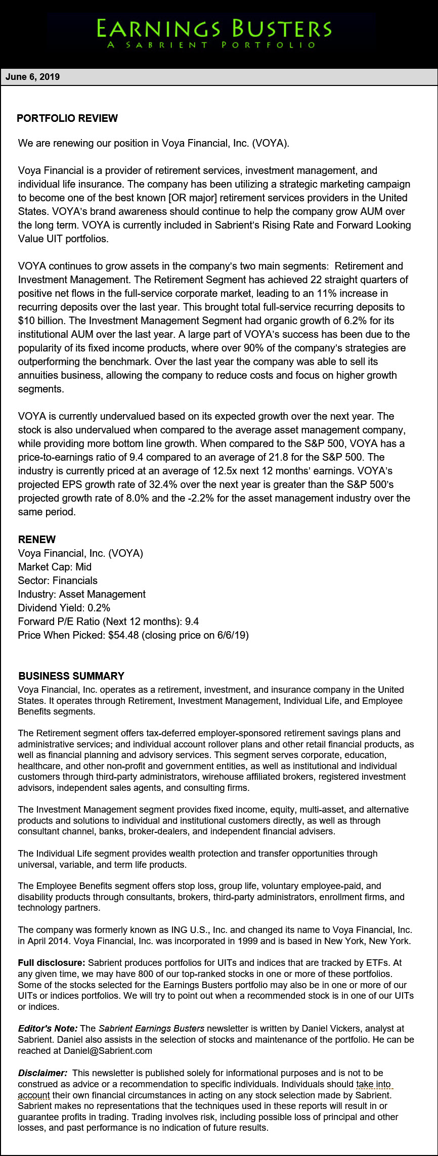 Earnings Busters Newsletter - June 6, 2019