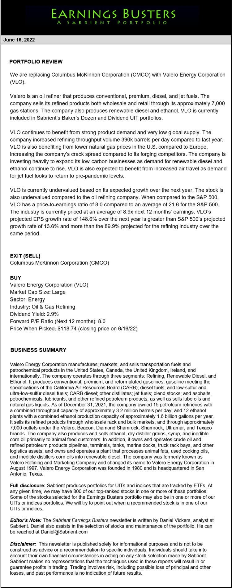 Earnings Busters Newsletter - June 16, 2022