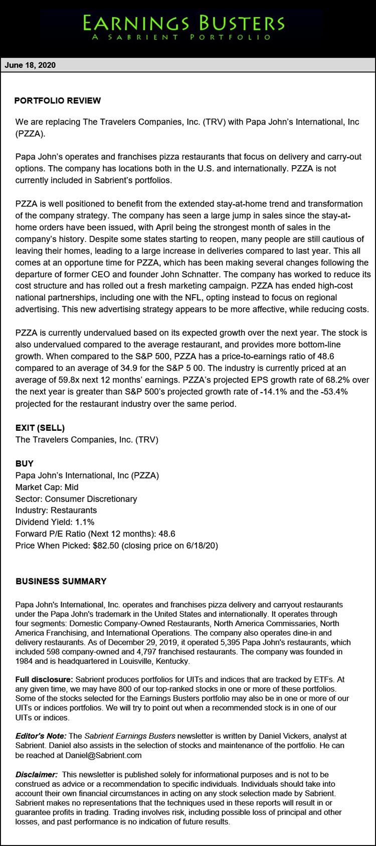 Earnings Busters Newsletter - June 18, 2020