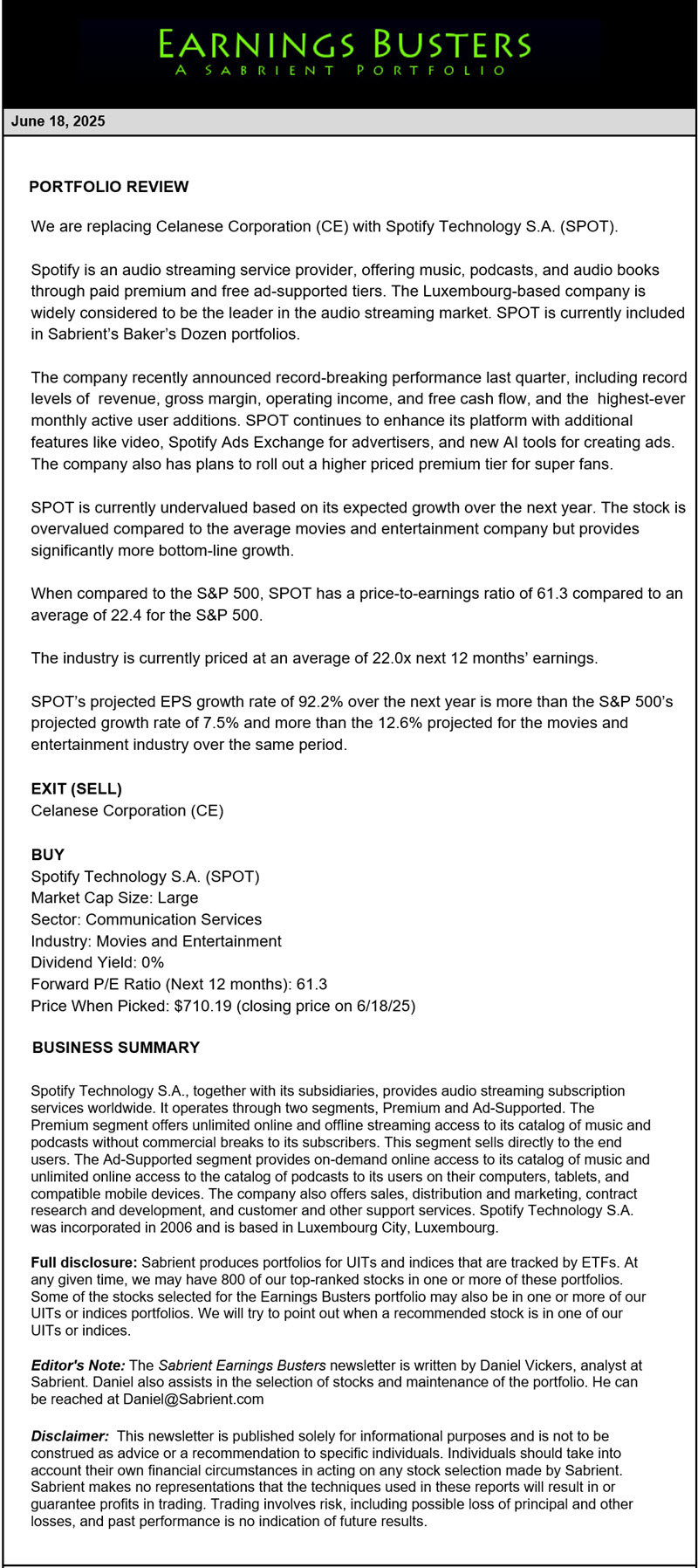 Earnings Busters Newsletter - June 19, 2025