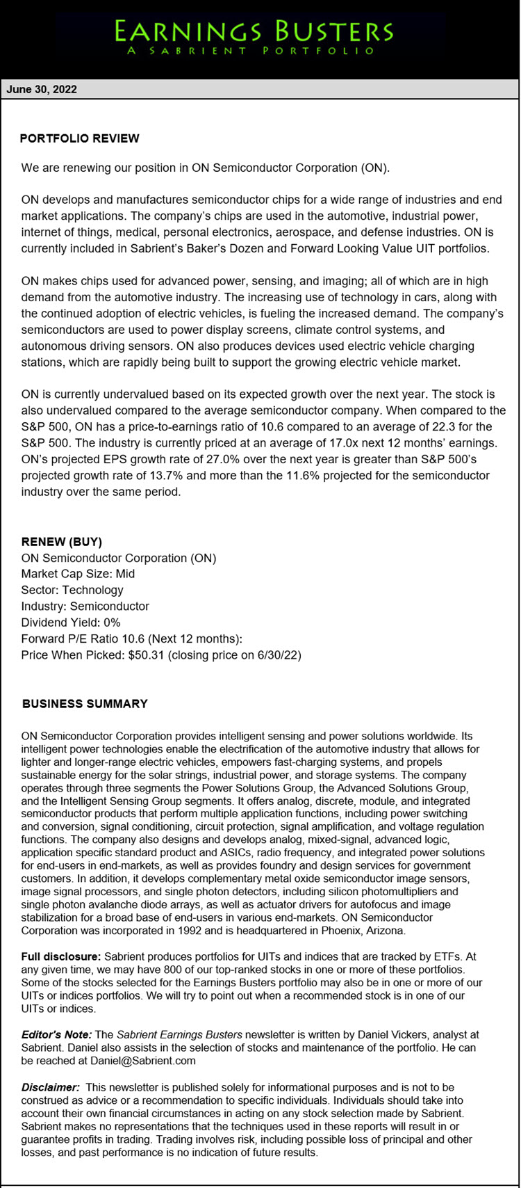 Earnings Busters Newsletter - June 30, 2022