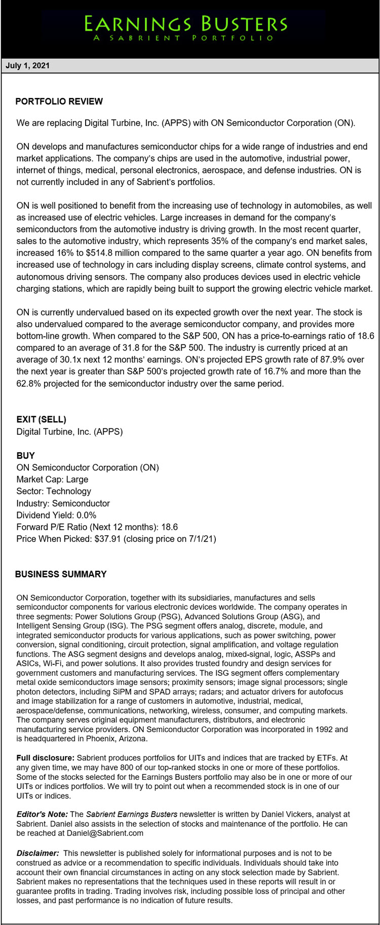 Earnings Busters Newsletter - July 1, 2021