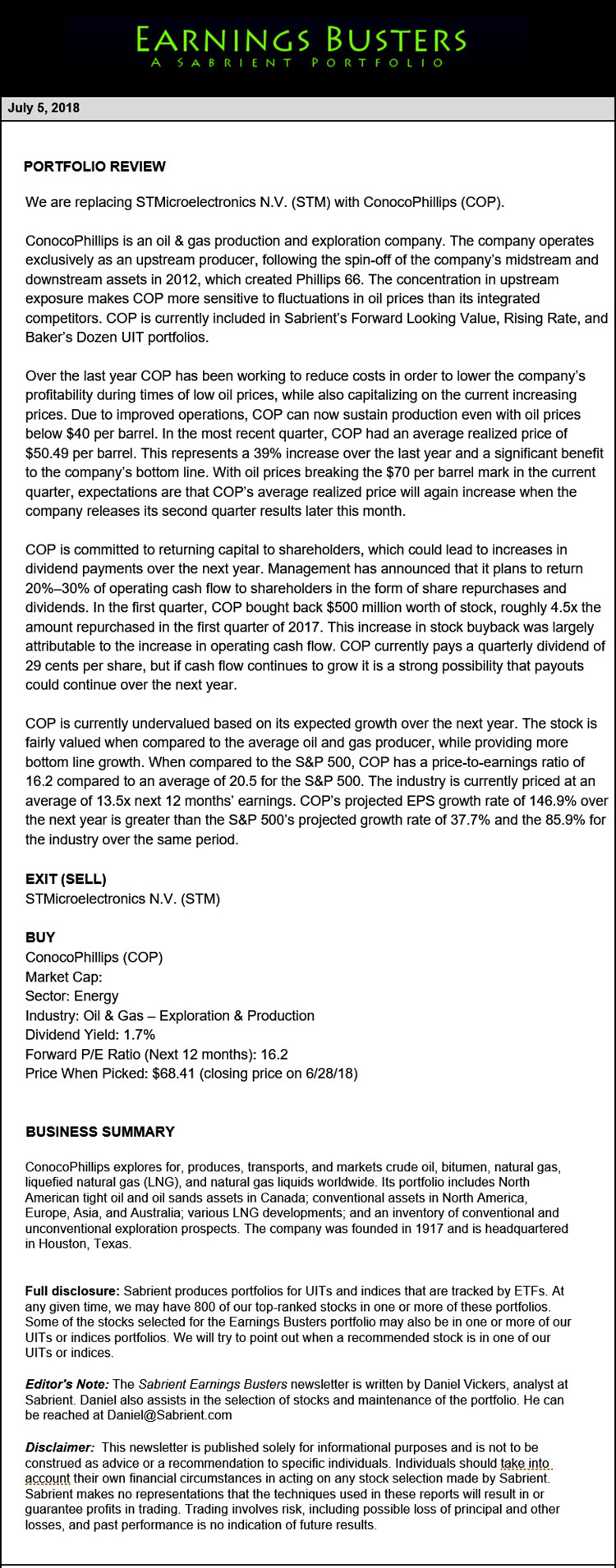 Earnings Busters Newsletter - July 5, 2018