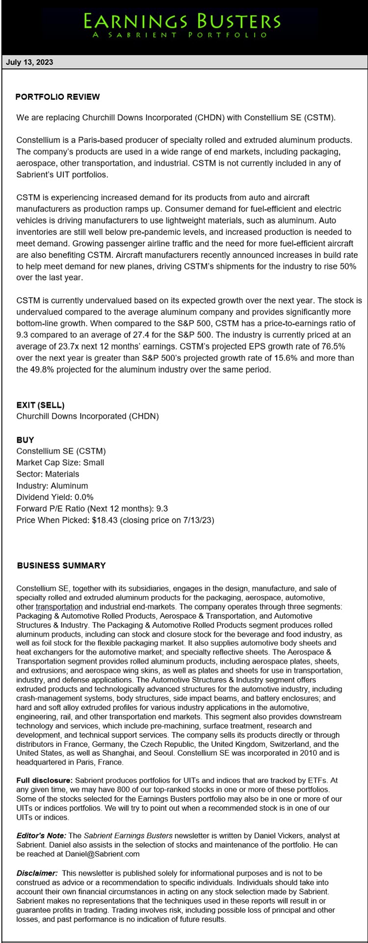 Earnings Busters Newsletter - July 13, 2023