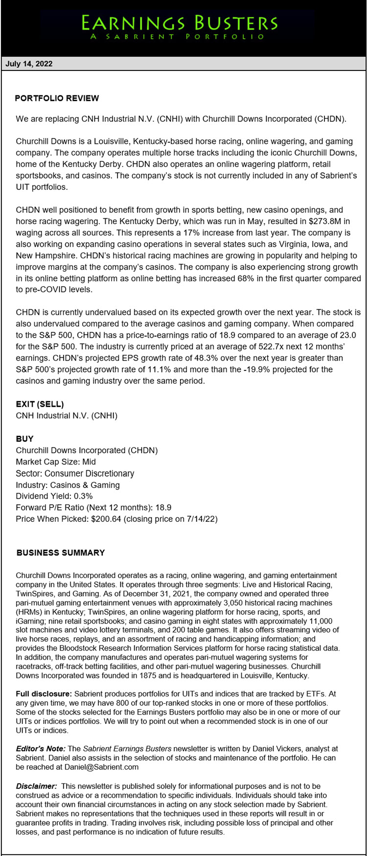 Earnings Busters Newsletter - July 14, 2022