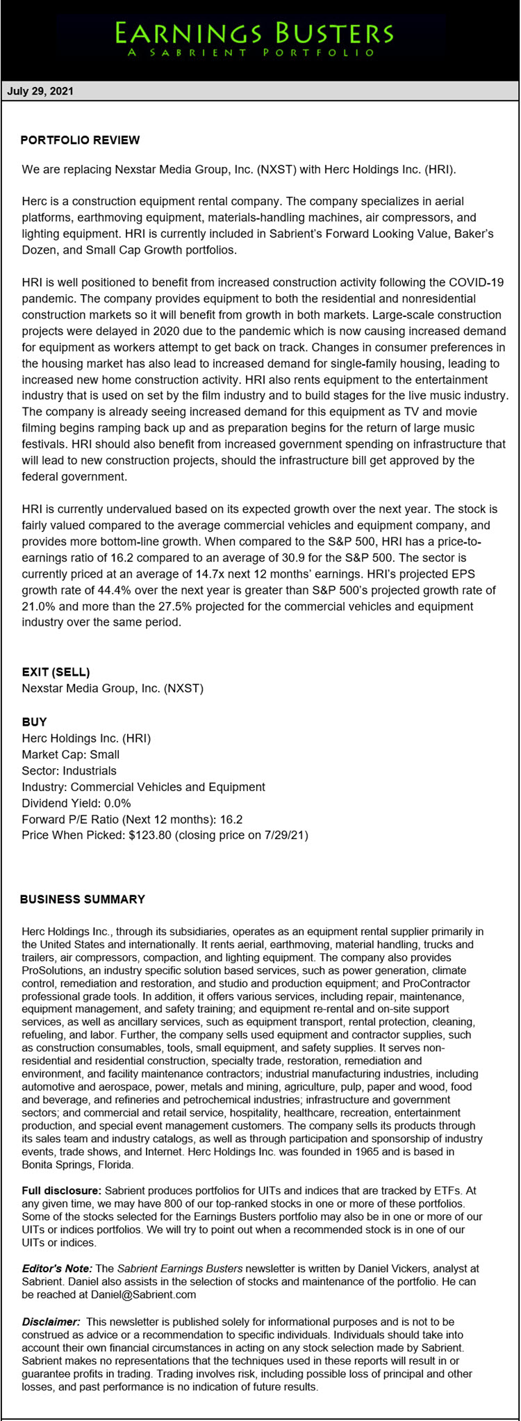 Earnings Busters Newsletter - July 29, 2021