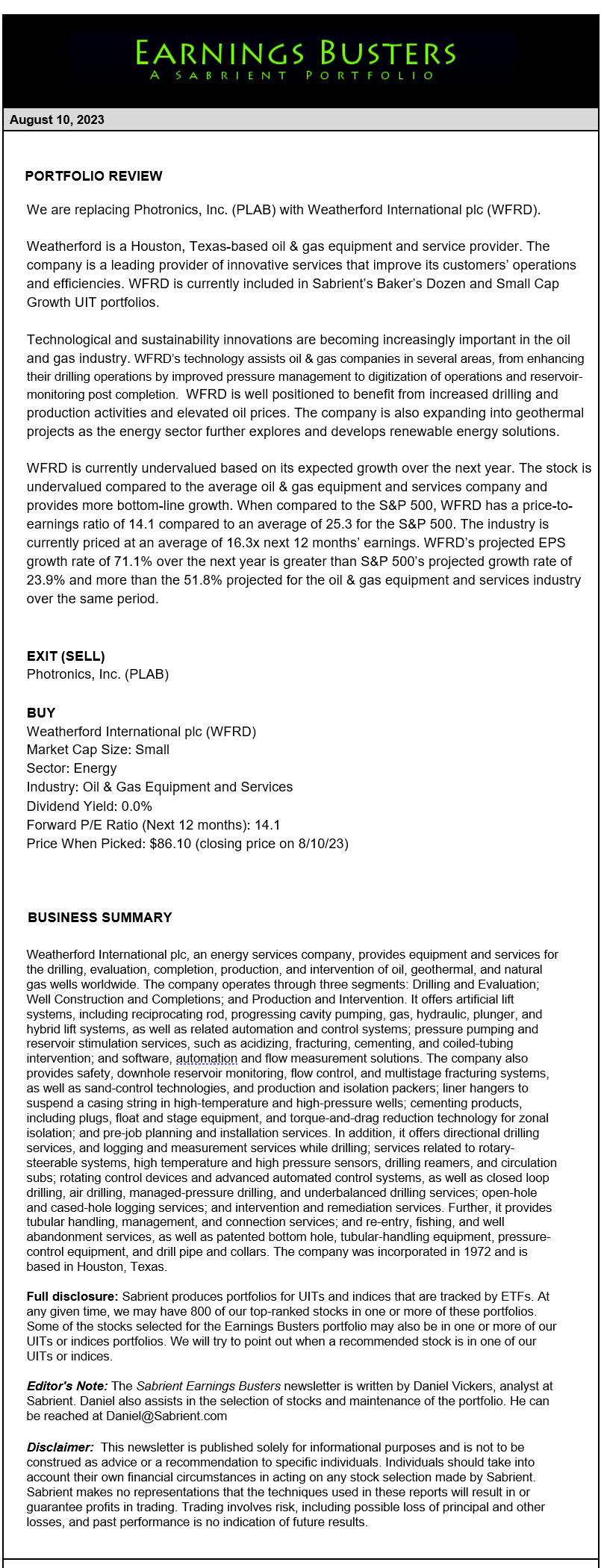 Earnings Busters Newsletter - August 10, 2023