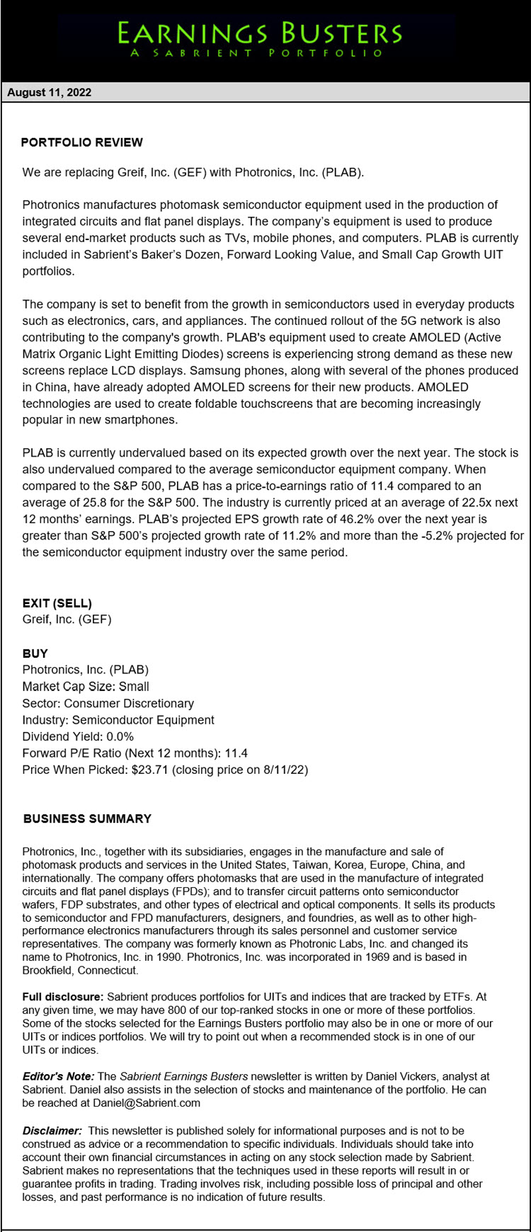 Earnings Busters Newsletter - August 11, 2022