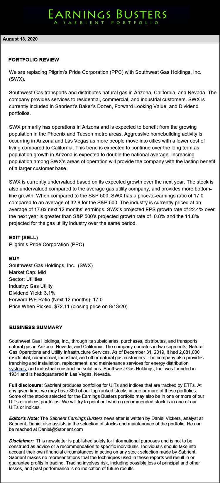 Earnings Busters Newsletter - August 13, 2020