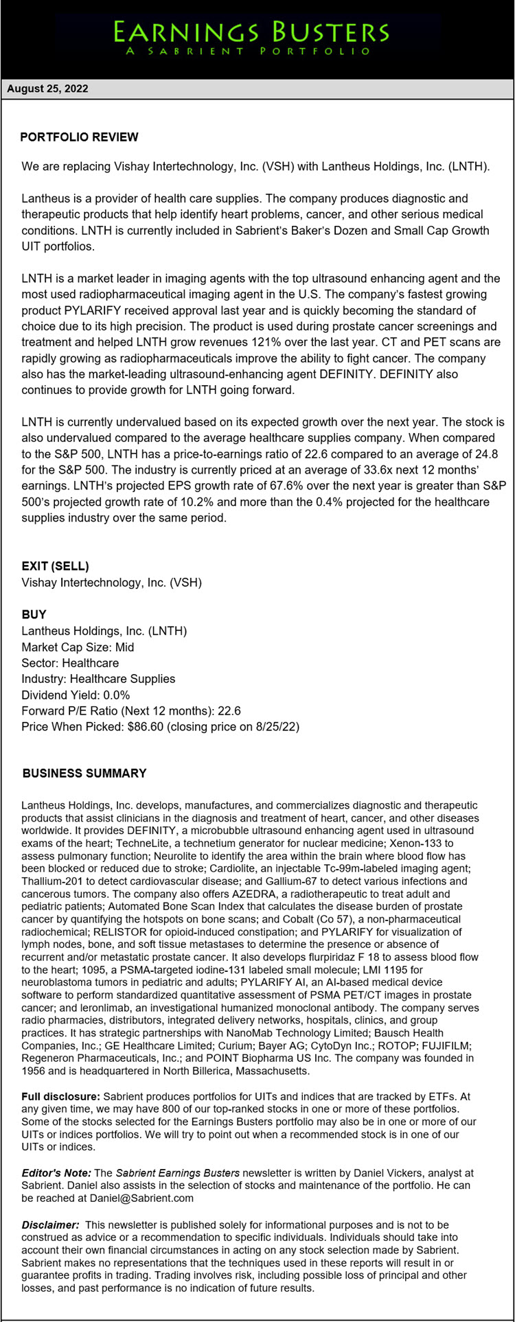 Earnings Busters Newsletter - August 25, 2022