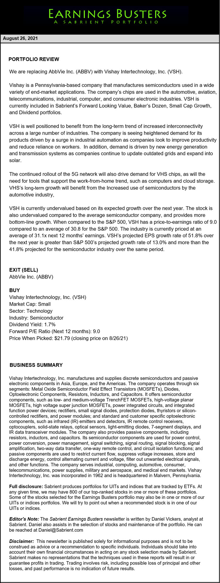 Earnings Busters Newsletter - August 26, 2021