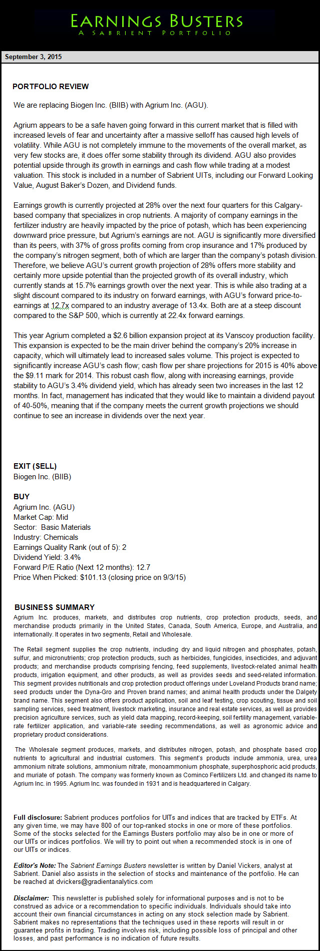 Earnings Busters Newsletter - July 23, 2015