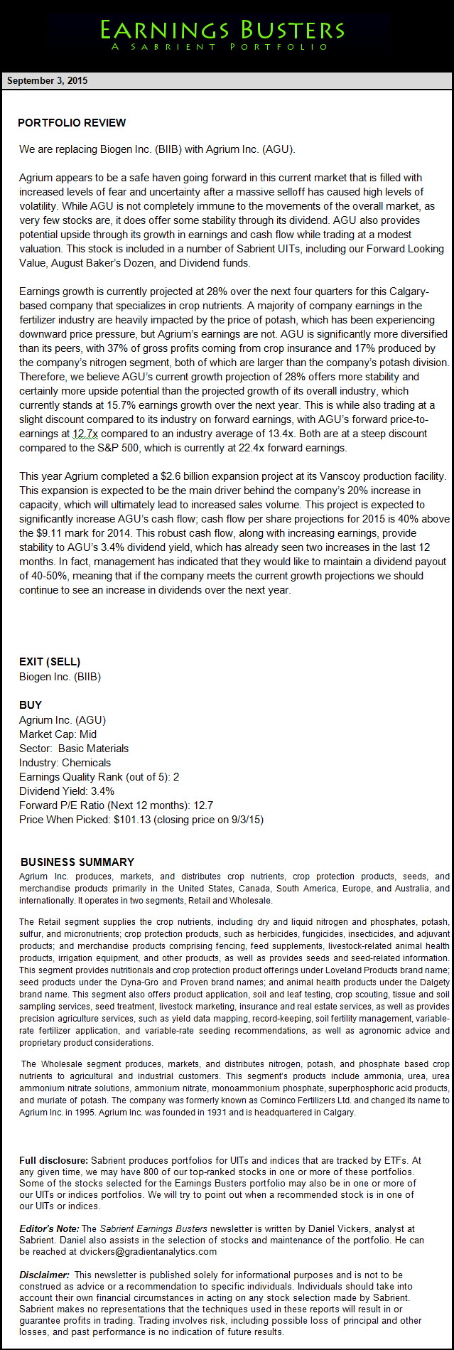 Earnings Busters Newsletter - July 23, 2015