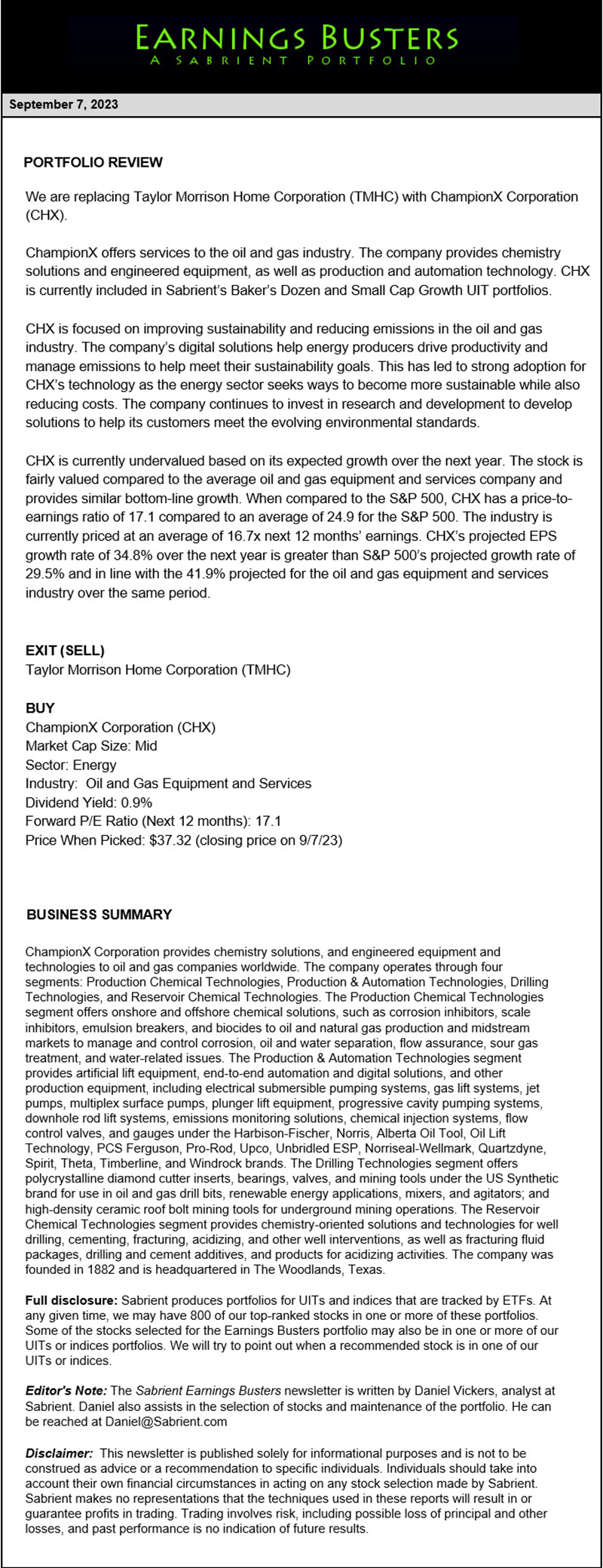 Earnings Busters Newsletter - September 7, 2023