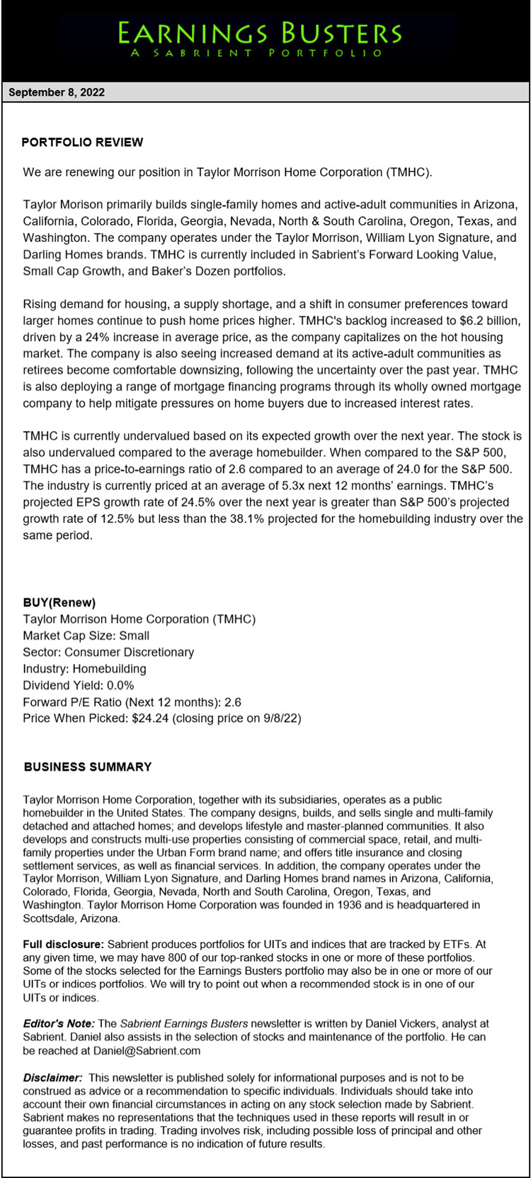 Earnings Busters Newsletter - September 8, 2022