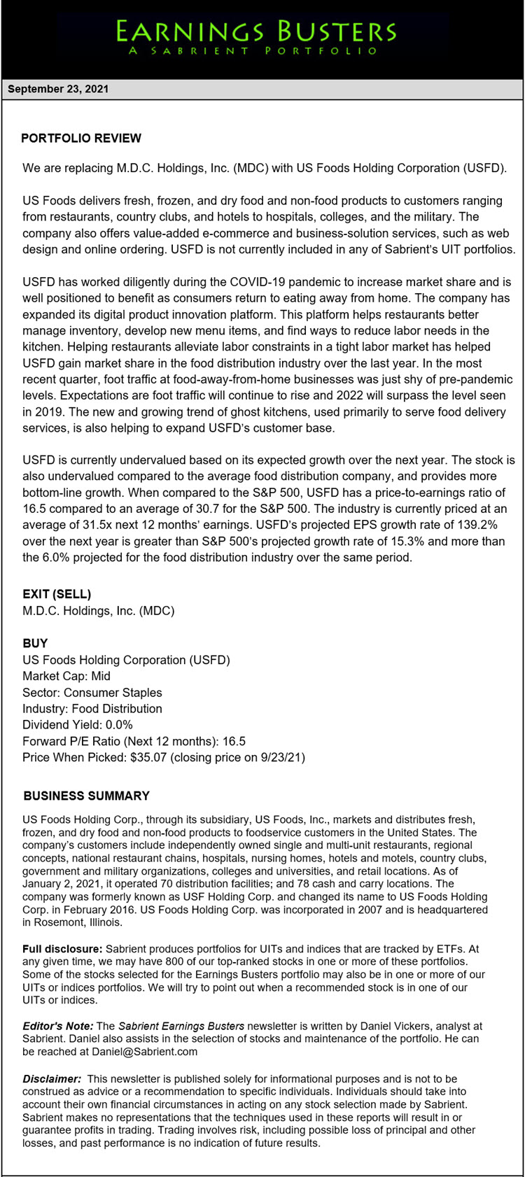 Earnings Busters Newsletter - September 23, 2021